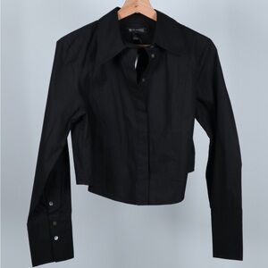 Cropped Black Button-Up Shirt